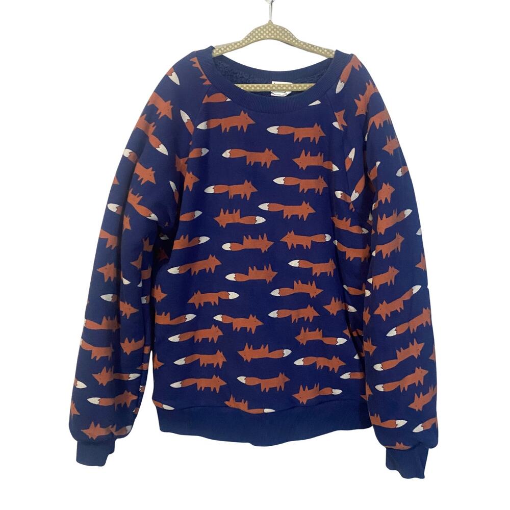 Hanna Andersson Marshmallow Fleece Sweatshirt Fox Fellows Navy Blue Sz 12 / 150